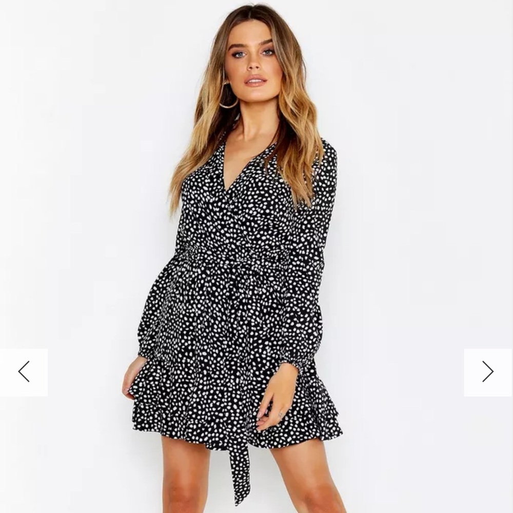 Black and White Polka Dot Wrap Dress